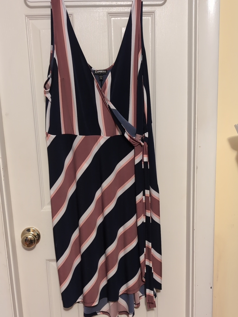 Express Striped Wrap Dress in Navy, Mauve & White